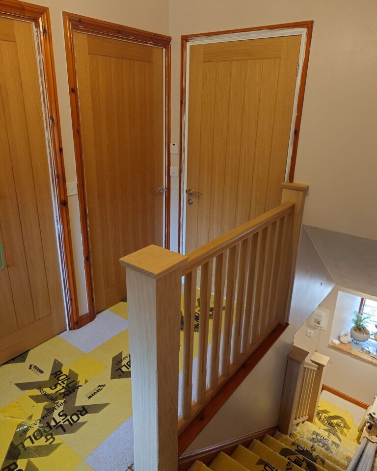 Oak Handrail, Base rails & Veneered Doors fitted in Rugby