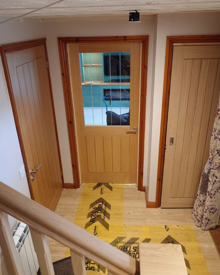 Oak veneered doors with grooves fitted in Warwickshire