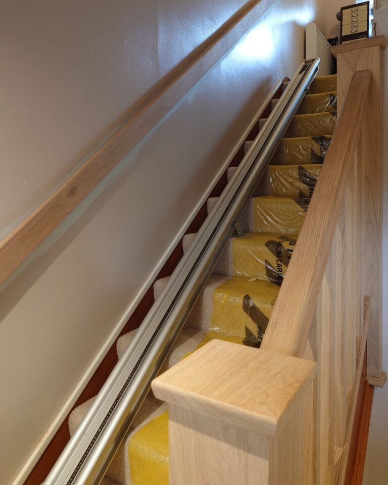 Simplified Oak Pigs Ear Handrail installed to home in Rugby
