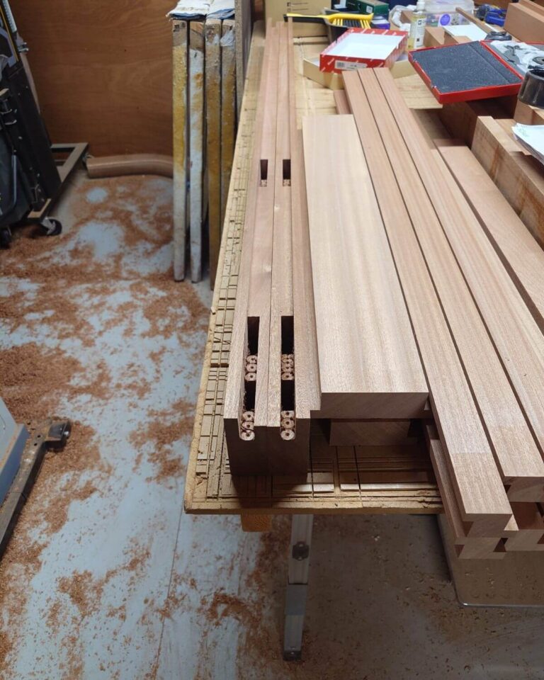 Close-up of woodworking process creating bespoke joinery pieces